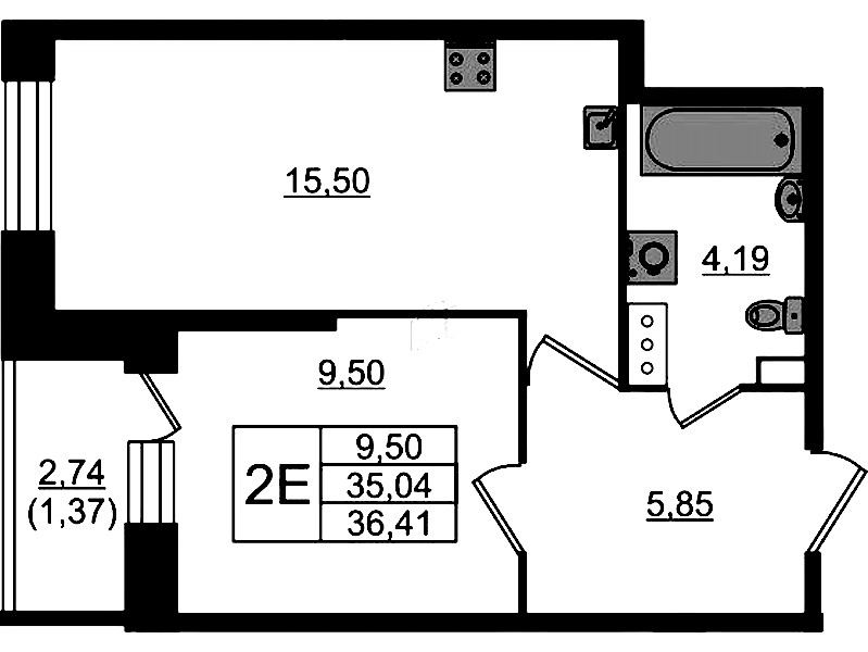 1-комнатная квартира 36.41 м², 2/23 эт., ЖК «Живи! В Рыбацком»